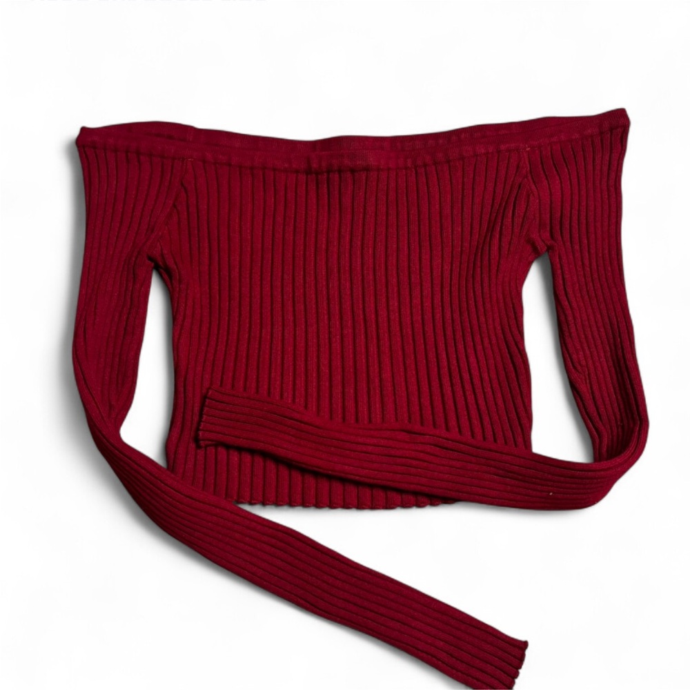 Active USA Burgundy Off-Shoulder Sweater Crop
